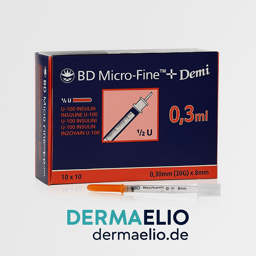 BD Micro-Fine+ Demi insulin syringe packaging with visible branding on a white background
