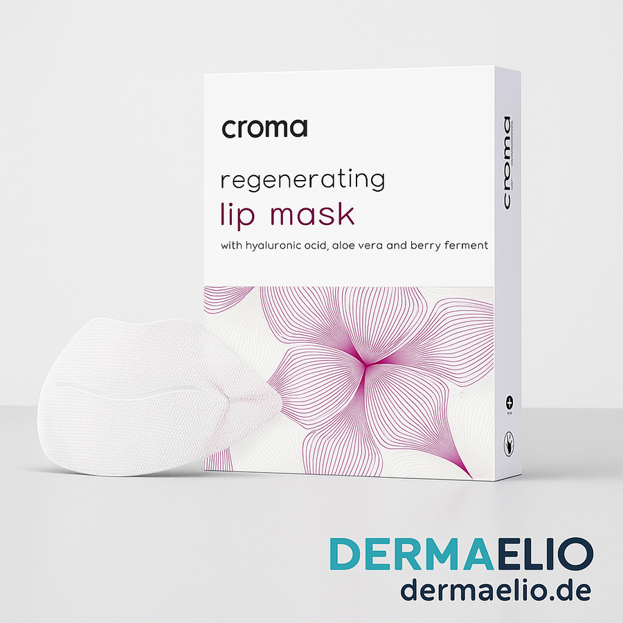 Croma regenerating lip mask packaging with floral design on a white background