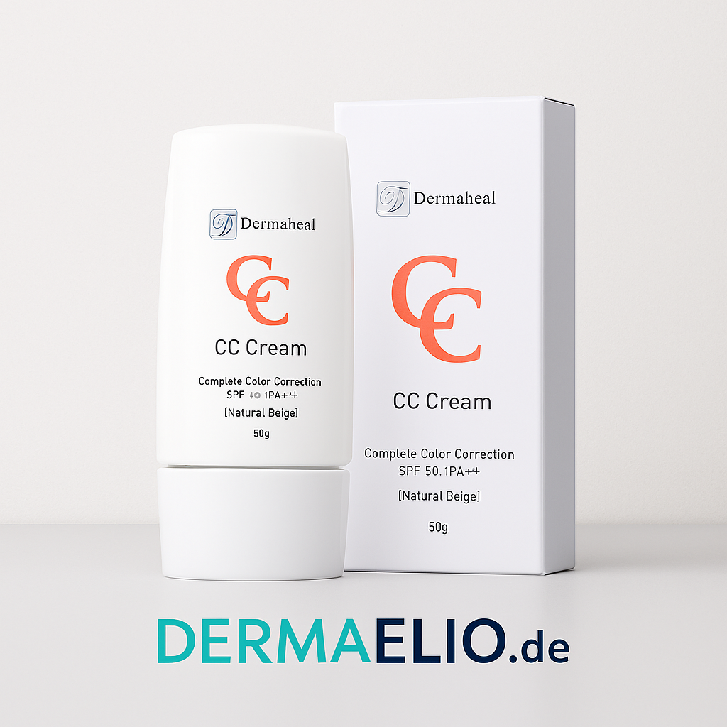 Dermaheal CC Cream packaging on a white background with Dermaelio.de branding.