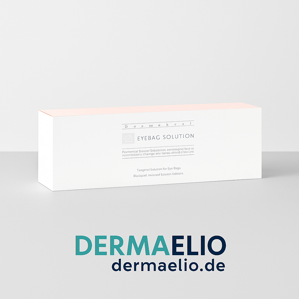 DermaElio eye bag solution packaging on a gray background
