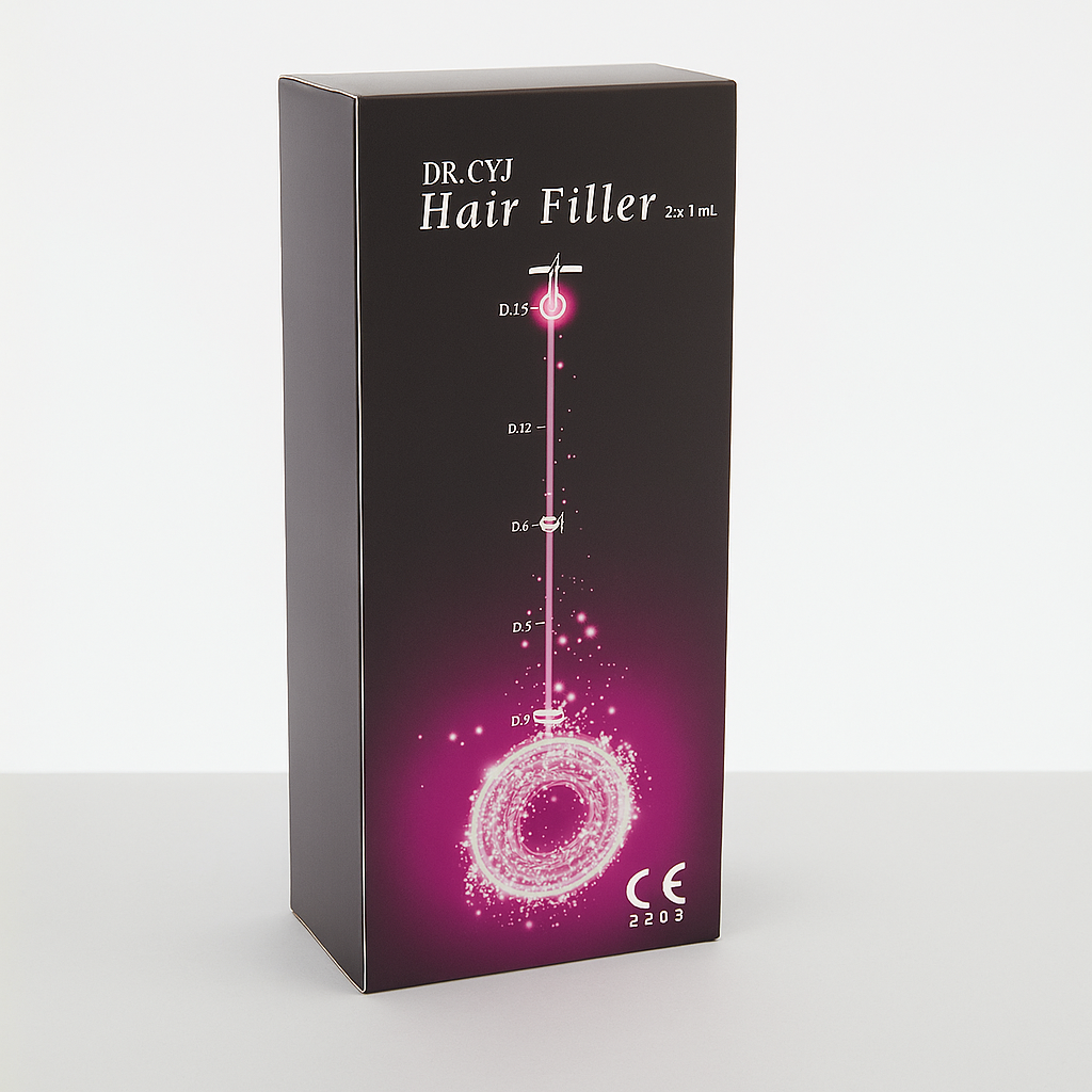 Professional mesotherapy solution with peptides to stimulate hair follicle regeneration. Two 1 ml vials support hair density enhancement and anti-hair loss protocols.