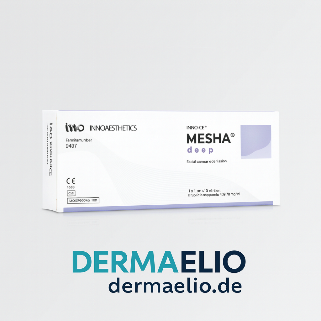 Box of INNOVAESTHETICS MESHA deep on a white background with DERMAELIO branding.