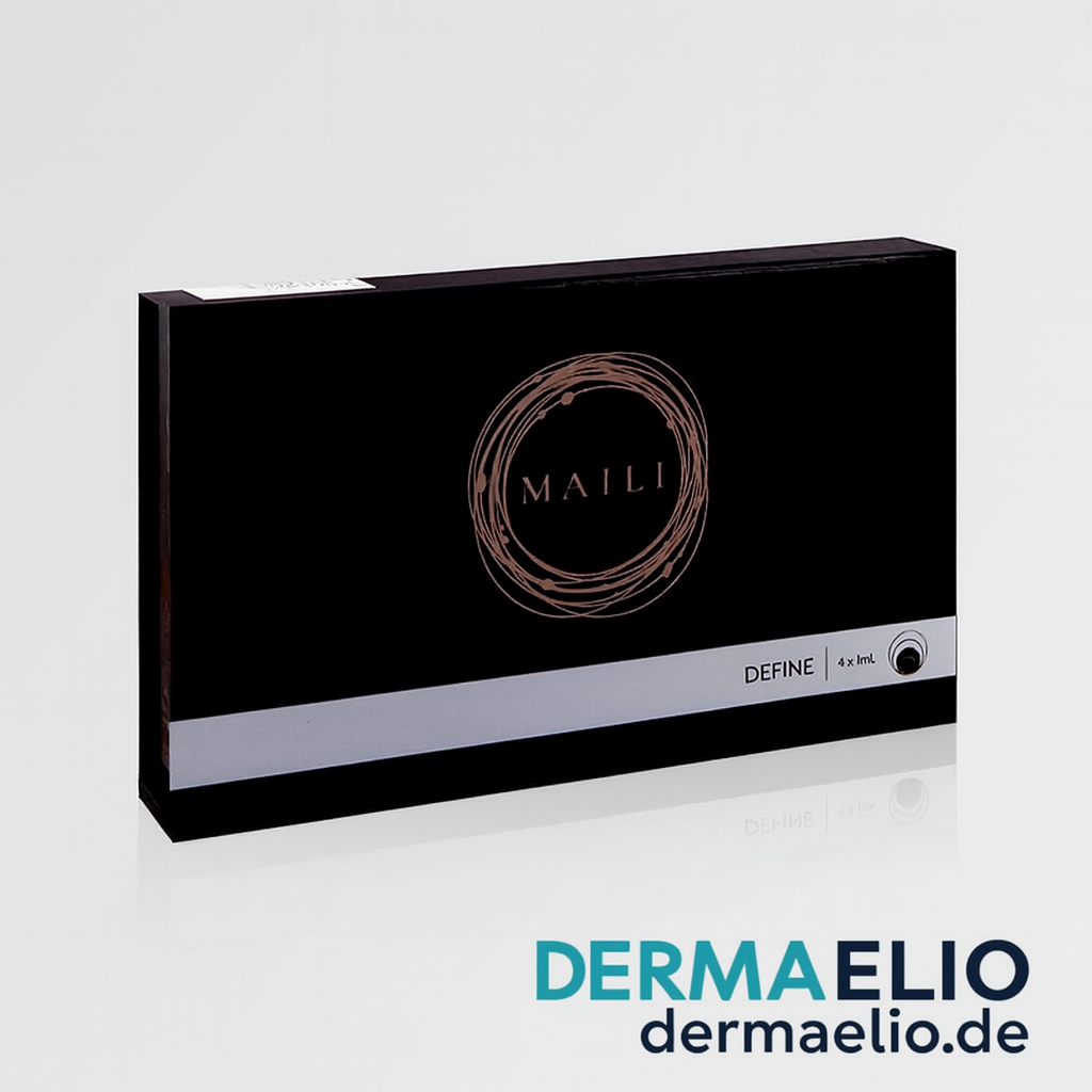 Black and gray packaging with 'MAILI' logo on a white background, featuring the brand 'DERMAELIO'.