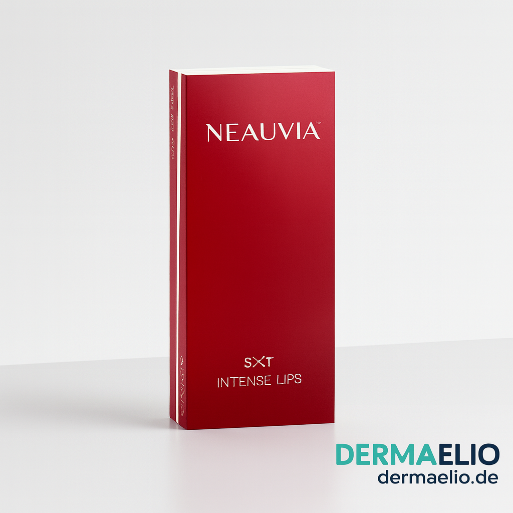 Red packaging of Neauvia SXT Intense Lips on a white background