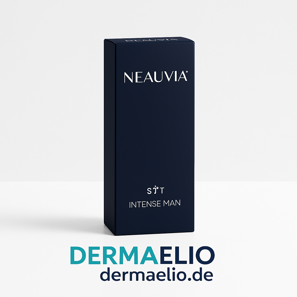 Neauvia S&T Intense Man packaging on a white background with DermaElio branding.