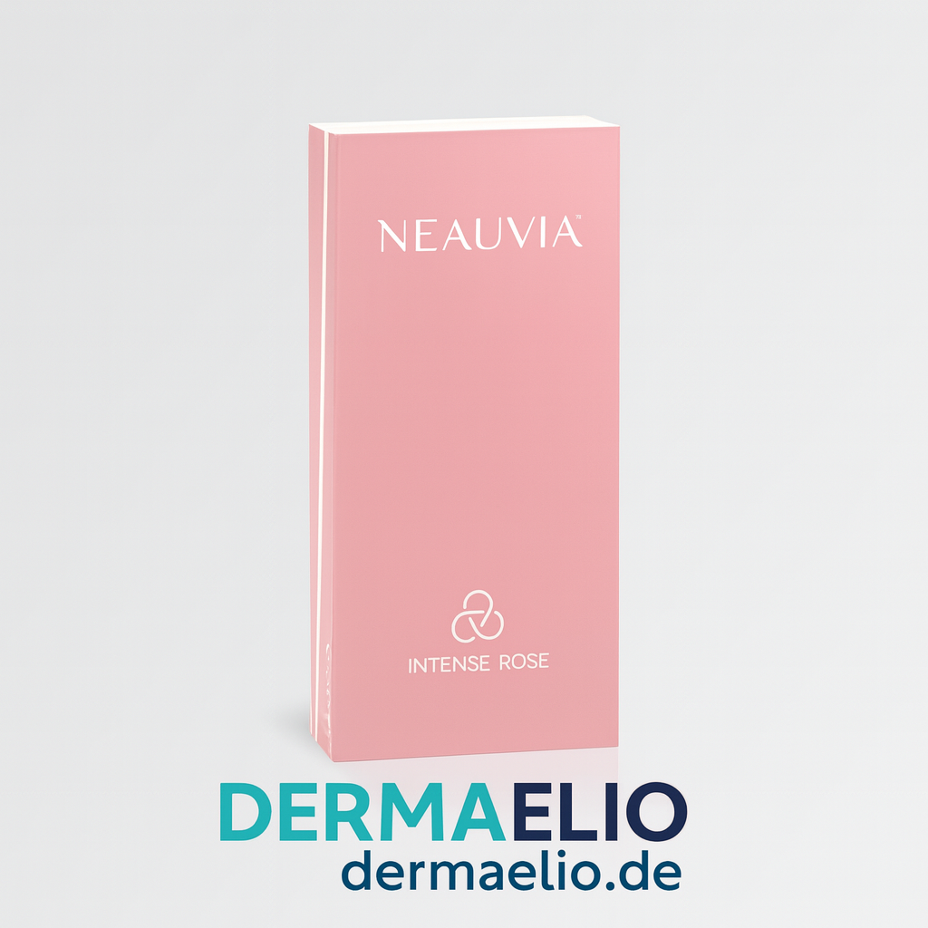 Neauvia Intense Rose packaging with Derma Elios branding on a light gray background