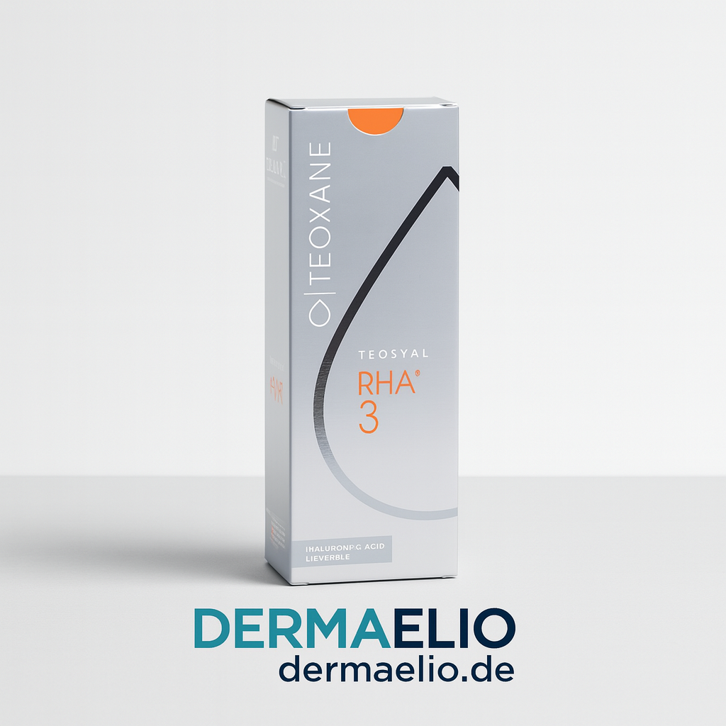 Teoxane RHA 3 packaging on a white background with DermaEllo branding.