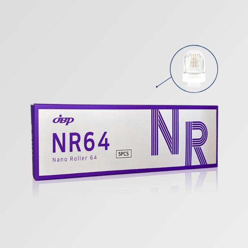 Box of OBP NR64 Nano Roller 64 with a close-up inset on a light gray background